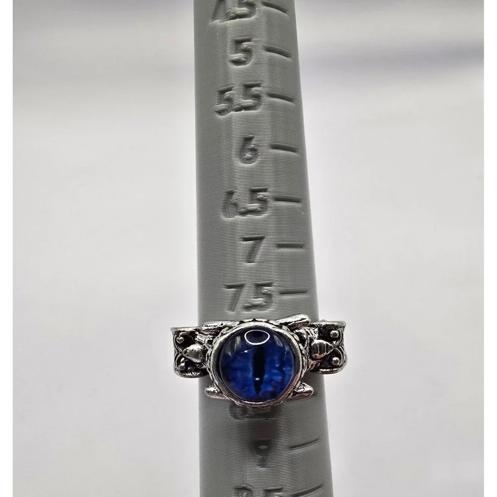 4pc Gothic Ring Lot Blue Stone Dragon Head Octopus Evil Eye  Sz 5.5-8.5